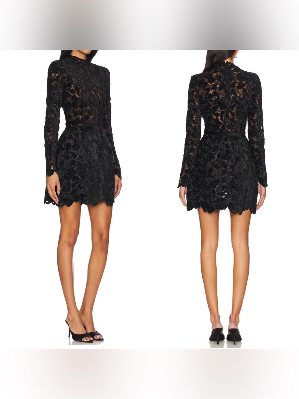 Nadine Merabi Lydia Black Velvet Lace Mini Dress US 8 M $535 NWT